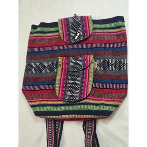 Pinzon Woven Multi Color Striped Boho Backpack Geometric Festival Bag Toggle‎